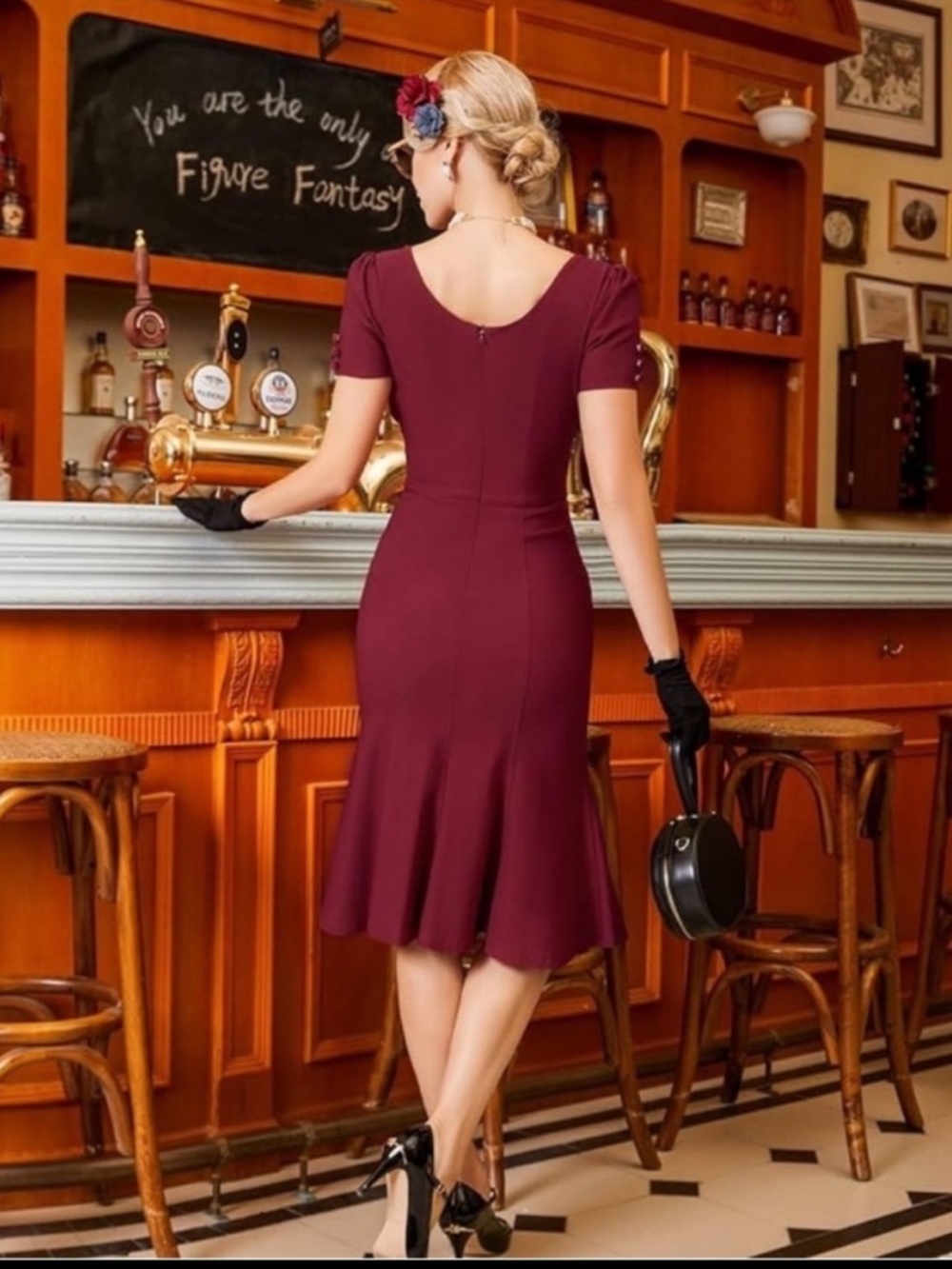 eShakti Red Belted Midi Dress